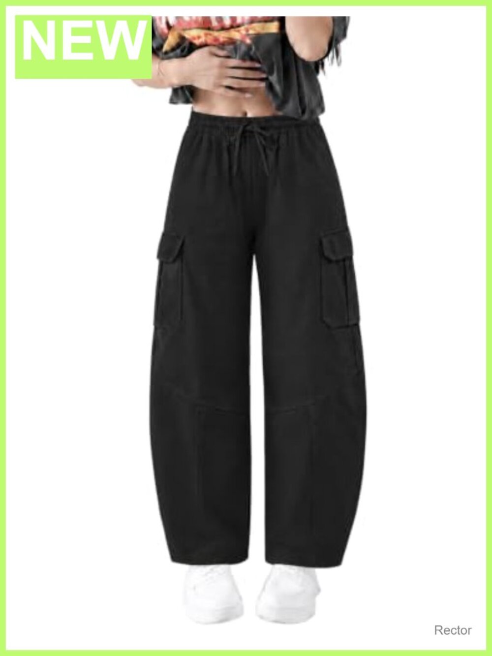 Mid Rise Baggy Cargo Pants Drawstring Waist Wide Leg with Pockets